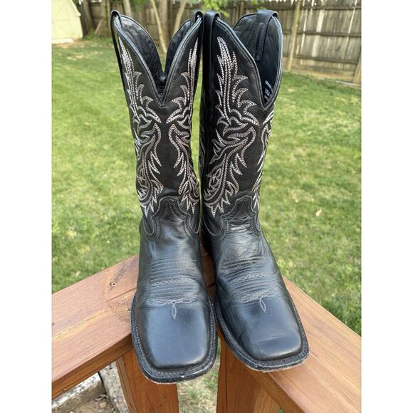 JB Dillon Men\'s Leather Western Cowboy Boots Square Toe Black Size 10.5D main image 5